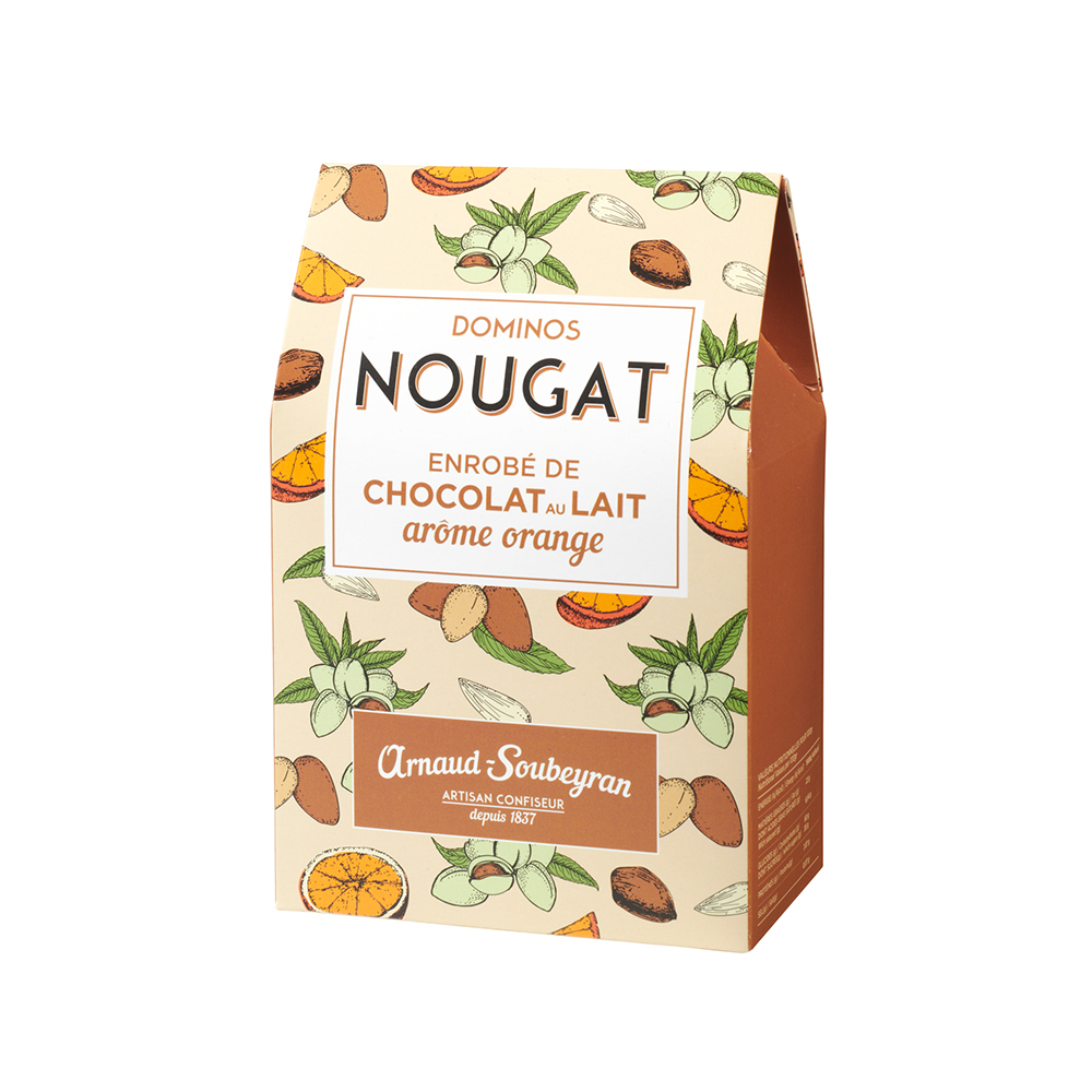 Nougat enrobé chocolat au lait à l'orange